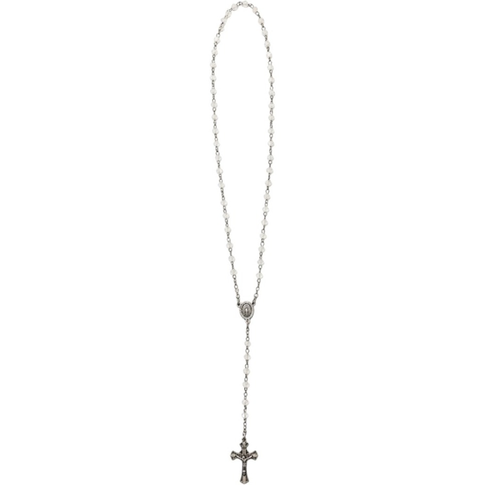 Vintage Sterling Silver Miraculous Medal Rosary Pink Beads Crucifix Necklace